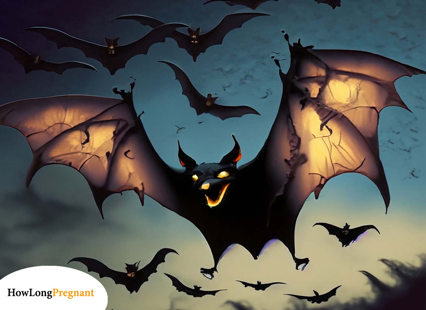 Bats in Flight - Illustration of bats flying in the night sky